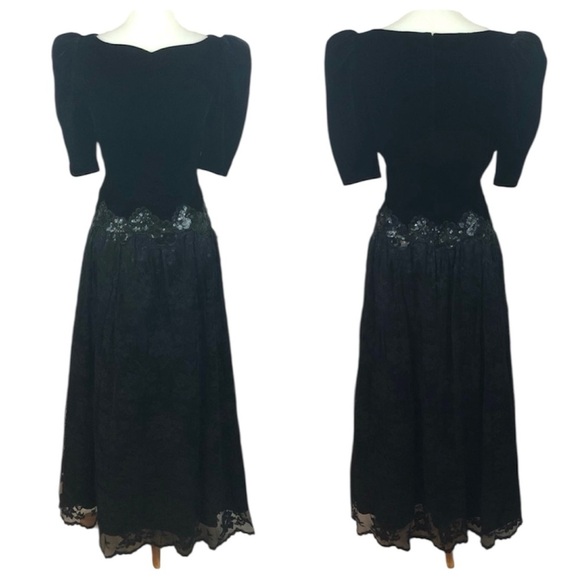 Scott McClintock Vintage Velvet Victorian Puff Sleeve Formal Dress Ball Gown - Picture 1 of 8